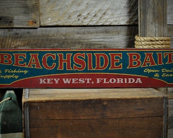 Beachside Bait Wood Sign, Custom Beach Location Fishing Supply