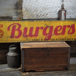 Plaque « Venez les chercher » Sodas et hamburgers - Décorations rustiques pour enseigne en bois vintage fabriquées à la main