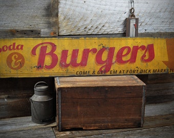 Sodas and Burgers Come and Get &#39;em Sign  - Rustic Hand Made Vintage Wooden Sign  Decorations