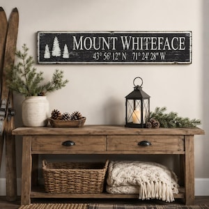 Custom Mountain Latitude and Longitude Sign - Rustic Hand Made Vintage Wooden Mountain Signs