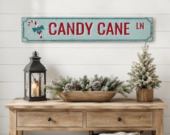 Candy Cane Lane Rustic Christmas Street Sign, Old Weathered Wooden Holiday Decor