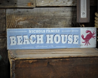 Custom Family Beach House Sign - Rustic Hand Made Vintage Wooden Decoration Signs