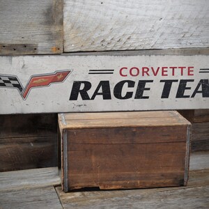 Corvette Race Team Wooden Sign, Distressed Wood Sign, Retro Style Wooden Garage Sign, Corvette Wall Decor, Old Wooden Sign - Handmade