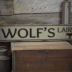 Wolf Sign, Wolf&#39;s Lair, Wolf Gift, Wilderness Decor, Outdoors, Cabin Decor, Animal Decor, Outdoors, Rustic Handmade Wood Sign Decor