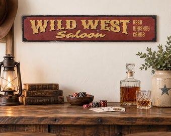 Wild West Saloon Sign, Cowboy Bar Decor, Rustic Saloon Decor