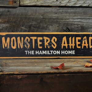 Monsters Ahead Sign, Custom Halloween Decor, Haunted House Party