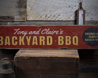Backyard BBQ Sign, Custom Barbecue Sign, Grill Master Gift for BBQ Lover, Wood BBQ Decor For Backyard, Rustic HandMade Vintage Wooden Sign