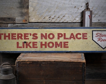 No Place Like Home-bord, bord Baseball Man Cave, rustiek bord honkbal, honkballiefhebber cadeau voor zoon, vintage handgemaakt houten bord