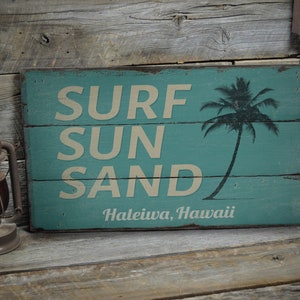 Surf Sun Sand Sign, Wooden Beach Life Sign, Ocean Home Sign, Beach Gift, Beach House, Wood Sign - Rustic Hand Made Vintage Wooden Decor