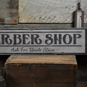 Barber Shop Wood Sign, Custom We&#39;re Open Decor, Salon Haircutter Beautician Name Gift - Rustic Hand Made Vintage Wooden Sign
