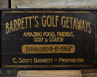 Custom Distressed Golfing Proprietor Sign - Rustic Hand Made Vintage Wooden