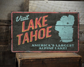 Visit Lake Tahoe Sign, Alpine Lake Sign, Tahoe Destination Sign, Tahoe Wooden Sign, Vintage Travel Decor, Handmade - Rustic Wooden Sign