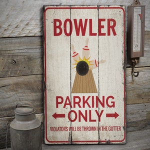 Bowlingparkeerbord, bowlingparkeerplaats, bord bowlingliefhebber, bord bowlingliefhebber, houten bord parkeren, houten bord - rustiek handgemaakt vintage houten decor