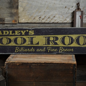 Pool Room Wood Sign, Custom Name Man Cave Sign, Billiards & Fine Beer Game Lover Decor - Rustic Hand Made Vintage Wooden Sign
