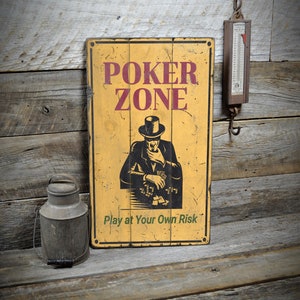 Poker Zone Sign, Home Poker Decor, Poker Wall Sign, Gambling Wall Decor, Poker Gifts, Custom Wooden Sign - Distressed Wood Sign