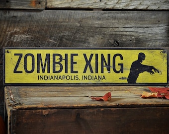 Houten bord Zombie Crossing, zombiefeestdecor