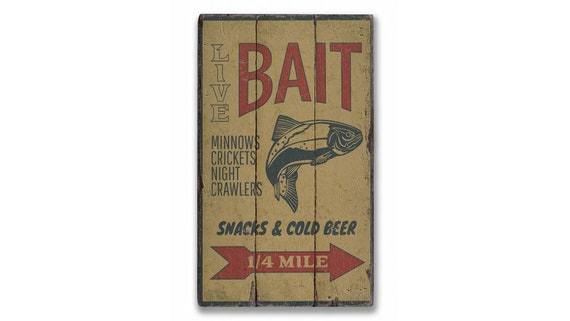 Bait Fishing Sign, Wood Fishing Shop Sign, Wood Lake Gift Sign, Lake Decor  and Gift, Wood Sign Rustic Hand Made Vintage Wooden Decor 