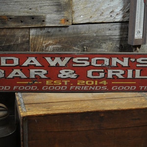 Custom Bar & Grill - Good Food, Good Friends Wood Sign - Rustic Hand Made Vintage Wooden Sign Decor