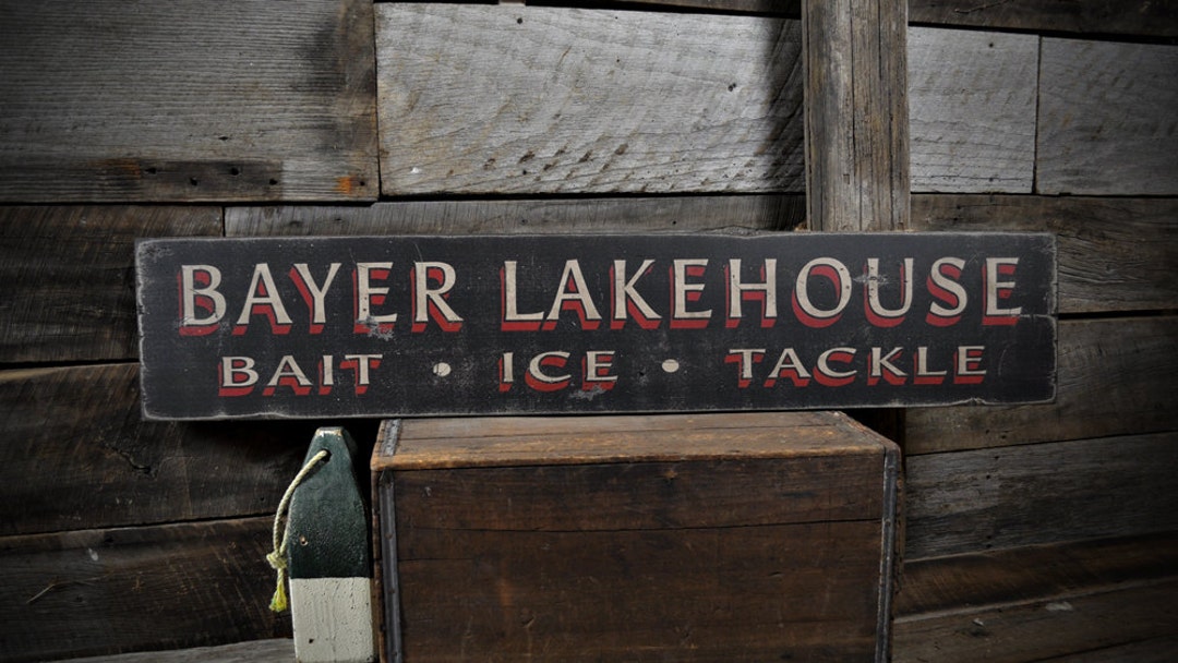 Enseigne Personnalisée Lake House - Style Rustique, Bois Fait Main - Custom Bait Shop