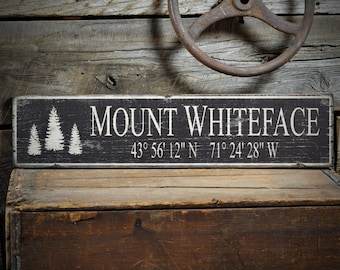 Custom Mountain Latitude and Longitude Sign - Rustic Hand Made Vintage Wooden Mountain Signs
