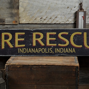 Fire Rescue Wood Sign, Personalized Firehouse Location City State Name Sign, Fireman Gift - Rustic Hand Made Vintage Wooden Sign Decor