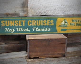 Sunset Cruises Sign, Key West Florida, Florida Beach Sign, Directional Sign, Beach Wood Decor, Quality Wooden Sign - Distressed Wood Sign