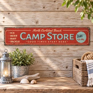 Camp Store Sign, Personalized Campground Name Wood Decor, Rustic Bait Tackle Cabin Wall Hanging, Gift Idea image 3