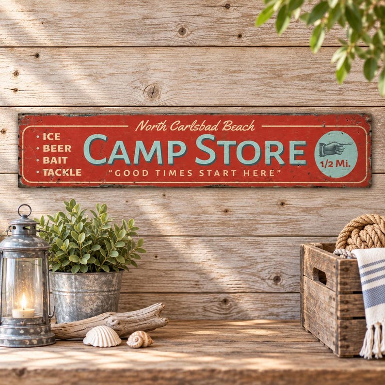 Camp Store Sign, Personalized Campground Name Wood Decor, Rustic Bait Tackle Cabin Wall Hanging, Gift Idea image 3