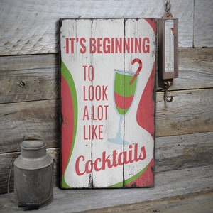 Christmas Drinking, Christmas Cocktail, Christmas Sign, Santa Lover Decor, Wooden Sale Decor, Wooden Wall Decor - Wooden Old Sign Decor