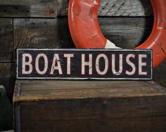 Distressed Boat House Sign - Rustic Hand Made Vintage Wooden Sign Decorations