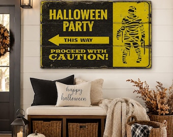 Halloween feestbord, mummie houten bord, grappige Halloween veranda decoratie, rustiek Halloween richtingaanwijzer