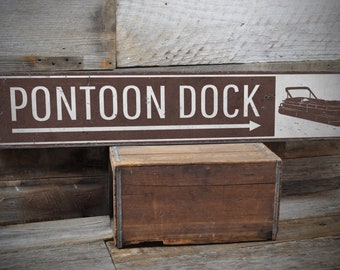 Pontoon Dock Sign, Boat Dock Sign, Direction Sign, Lake House Sign, Dockside Wall Decor, Rustic Pontoon Sign - Handmade Wooden Sign