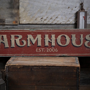 Farmhouse Wood Sign, Personalized Established Date Gift, Custom Farmstead Home Decor - Rustic Hand Made Vintage Wooden Sign Decoration
