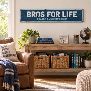Letrero "Hermanos para siempre", decoración de madera personalizada para la habitación de hermanos, adorno rústico para la pared de una habitación compartida, letrero con el nombre de un niño, regalo.