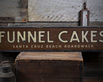 Trichter Kuchen Zeichen, Beach Boardwalk Essen Schild, Benutzerdefiniertes Holzschild, Trichter Kuchen Liebhaber Geschenk, Rustikales Handgemachtes Vintages Holzschild Dekor