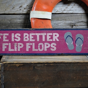Life Is Better In Flip Flops Wood Sign, Flip Flops Decor, Beach House Decor, Girls Beach Room Sign, Rustic Handmade Wood Sign For Flip Flops