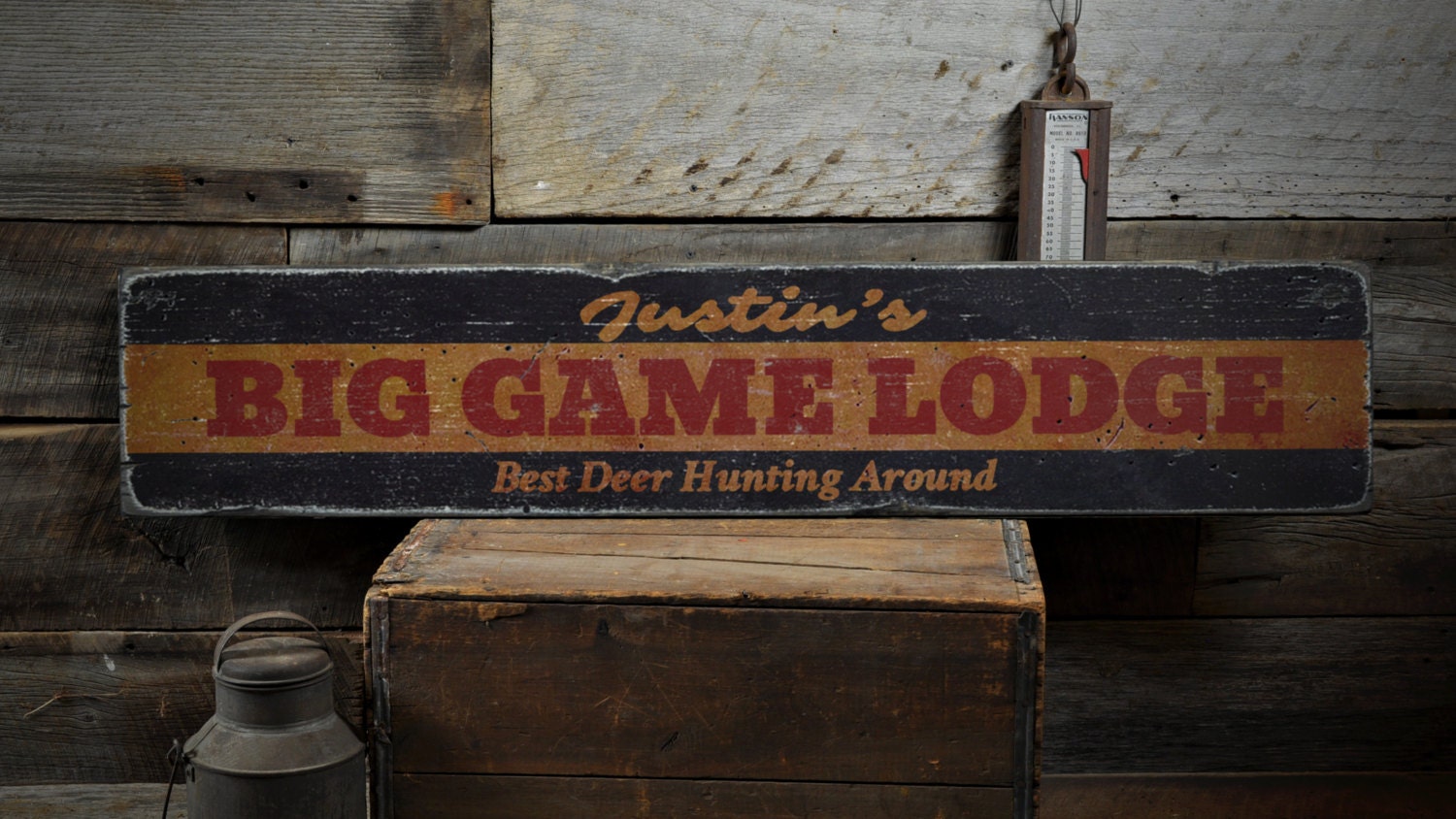 Big Game Lodge Wood Sign, Custom Hunter Name Best Deer Hunting Around ...