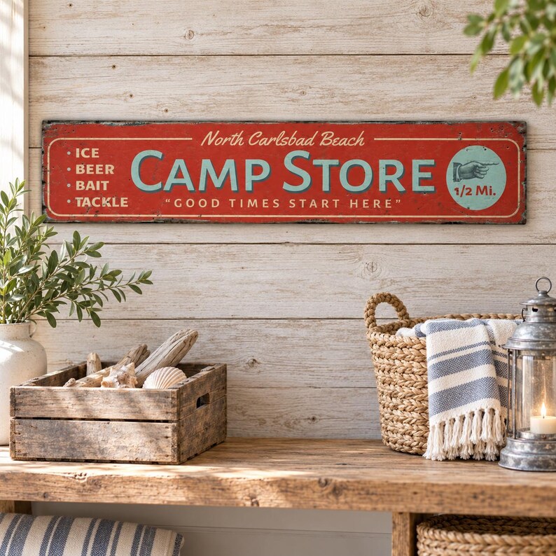 Camp Store Sign, Personalized Campground Name Wood Decor, Rustic Bait Tackle Cabin Wall Hanging, Gift Idea image 2