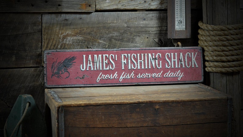 Custom Fishing Shack Fish Sign Rustic Hand Made Vintage Wooden Decorations image 1