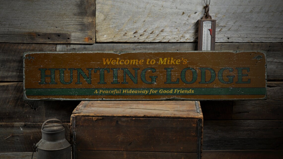 Hunting Lodge Wood Sign Personalized Hunter Name Etsy UK