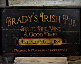 Custom Distressed Irish Pub Proprietor Sign - Rustic Hand Made Vintage Wooden Sign Decorations ENS1000620