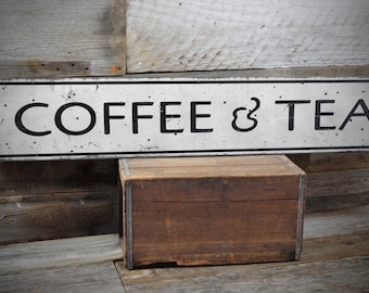 Coffee And Tea Sign, Kitchen Decor, Coffee Bar Sign, Coffee Station Sign, Coffee Shop Decor, Weathered Style Sign - Handmade Wooden Sign