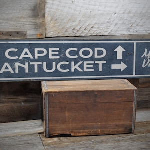 Cape Cod Nantucket Sign, Directional Arrow Sign, Vineyard Location Sign, Marthas Vineyard, Rustic Wood Sign, Handmade - Old Looking Sign