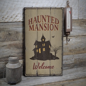 Haunted Mansion Sign, Mansion Signs, Scary House Sign, Wood Scary Decor, Halloween Decor, Wood Sign - Rustic Hand Made Vintage Wooden Decor