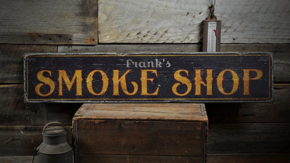 Smoke Shop Wood Sign, Personalized Cigar Lover Name Gift, Custom Smoker Man  Cave Decor