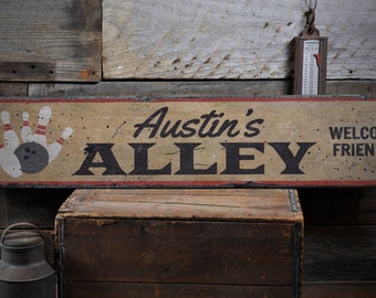 Bowling Alley Wood Sign , Bowling Lover, Bowling Decor, Custom Boy Room Sign, Rustic Bowling Sign, Vintage Handmade Wood Sign