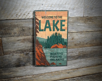 Welcome To The Lake Sign, Lake House Decor, Cabin Wall Decor, Lake Life Decor, Lake House Gift, Rustic Lake Sign - Handmade Wooden Sign