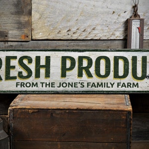 Fresh Produce Wood Sign, Custom Family Name Farm Sign, Farmers Market Home Kitchen Decor - Rustic Hand Made Vintage Wooden Sign