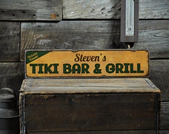 Placa personalizada para bar tiki, decoração rústica para bar de praia.