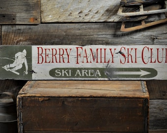 Custom Family Ski Club Sign - Rustic Hand Made Distressed Wood Skiing Decorations